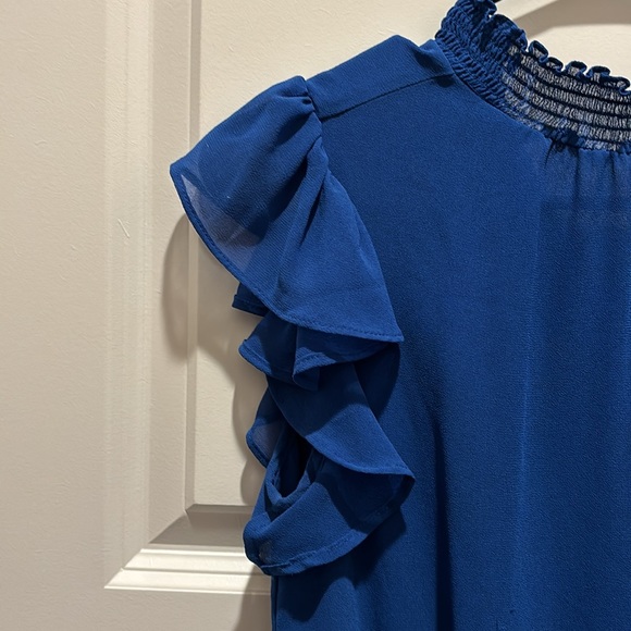 1 State Dress XS Blue Ruffle sleeves skirt collar - Picture 4 of 15